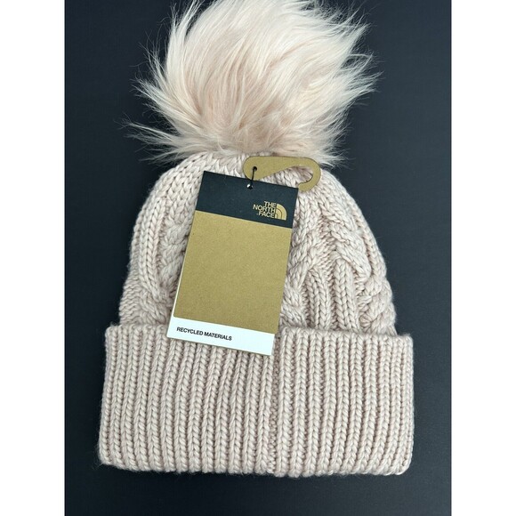 The North Face Girls Youth Kids Oh Mega Faux Fur Pom Beanie Hat PINK MOSS New - Picture 2 of 10